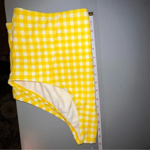 Kona Sol, XL Gingham, textured yellow white plaid high waist bikini bottom NEW - Picture 5 of 8